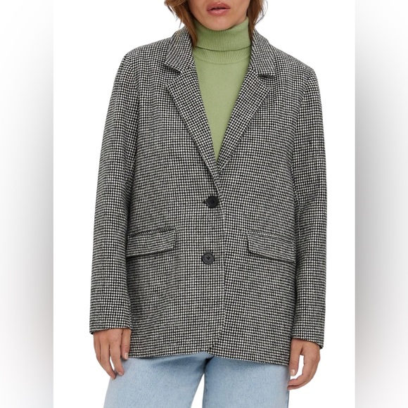 Plaid Loose Fit Houndstooth Single Breasted Wool Blend Blazer XL - Picture 2 of 16